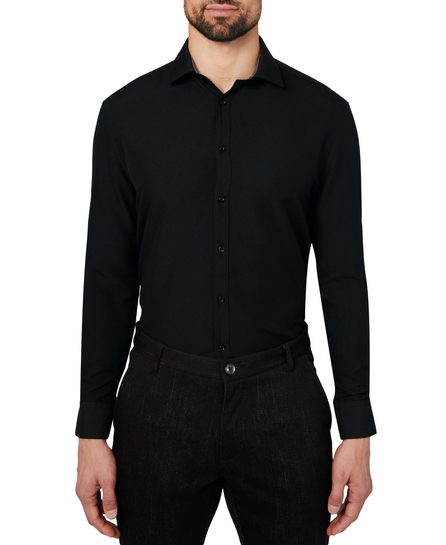 Мужская рубашка Calabrum Regular Fit Solid Wrinkle Free Performance Dress Shirt, цвет: Чёрный — фото 2