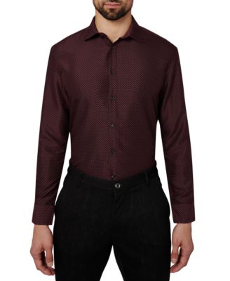 Men's Regular Fit Dot Print Wrinkle Free Performance Dress Shirt