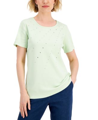 Karen Scott Womens Cotton Topstitched Top Black Size Medium