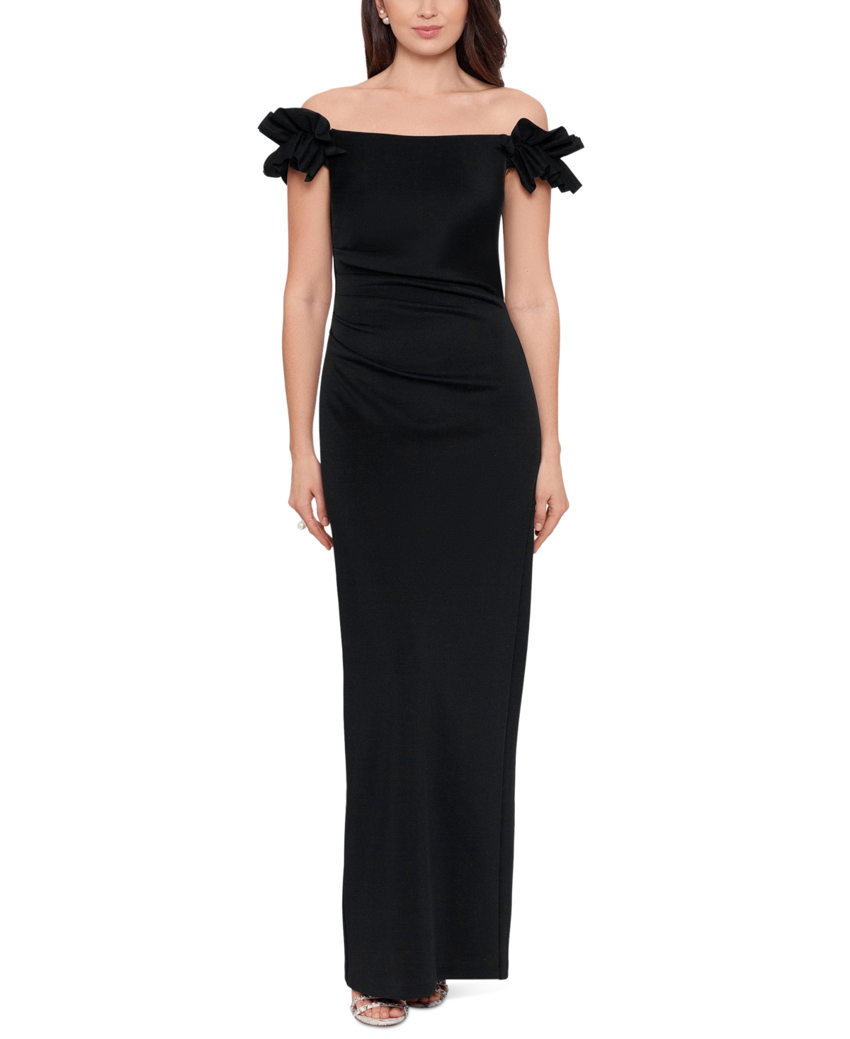Xscape Off-the-shoulder Ruffle Dress In Black