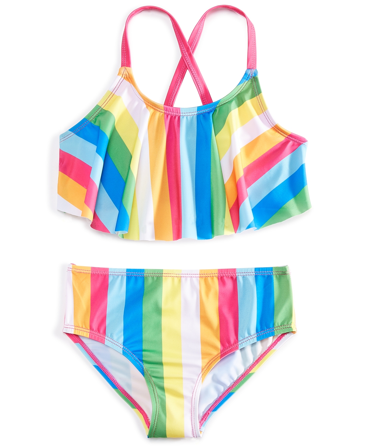 Sol Swimwear Little Girls 2-pc. Rainbow Vertical Stripe-print Swimsuit ...