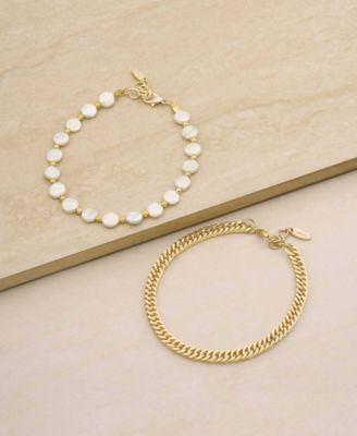 Cultured Freshwater Pearl and 18K Gold Plated Chain Anklet Set