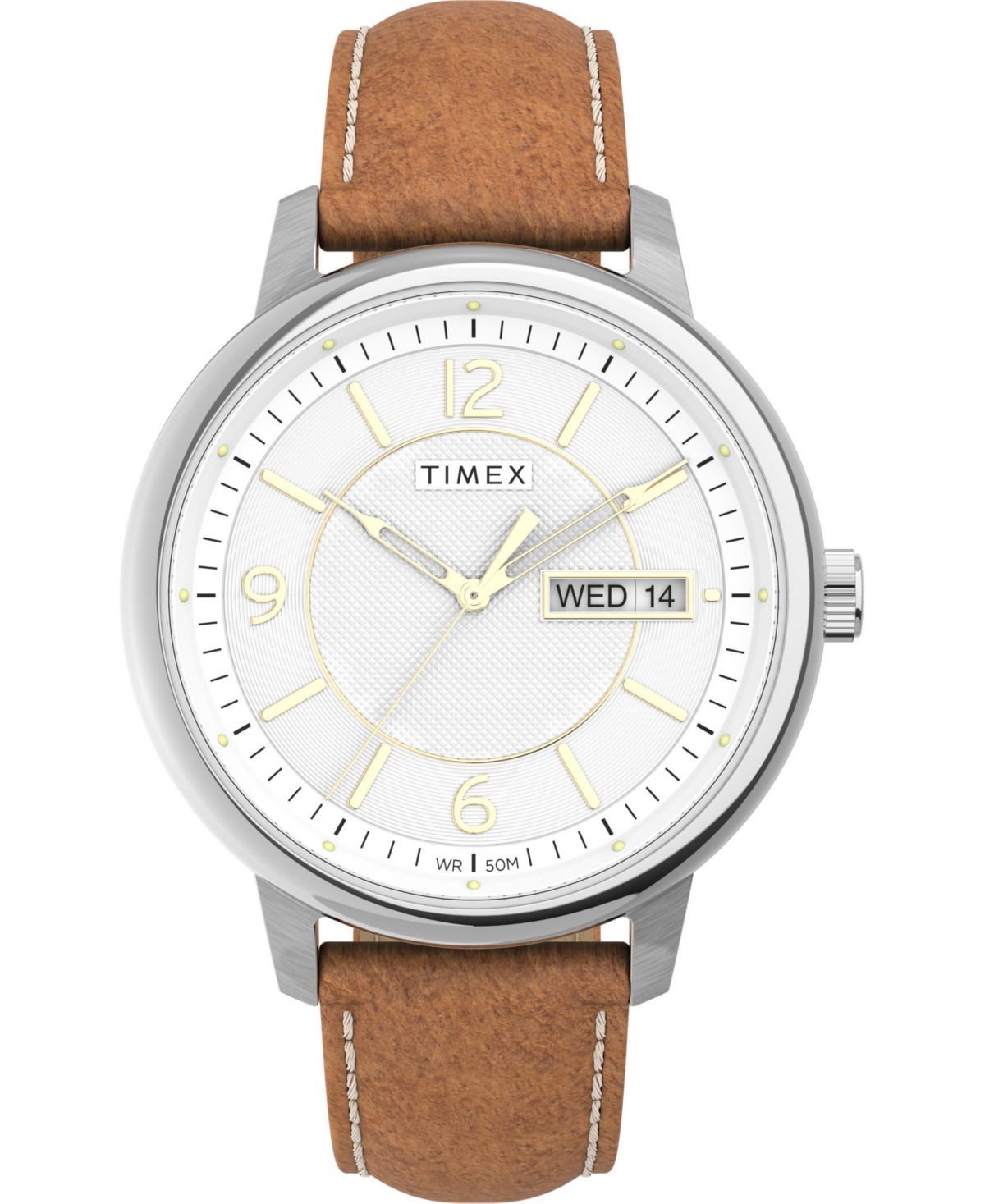 TIMEX MEN'S CHICAGO TAN LEATHER WATCH 45MM