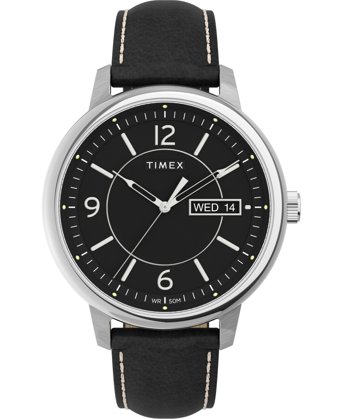 Shop Timex Men's Chicago Black Leather Watch 45mm
