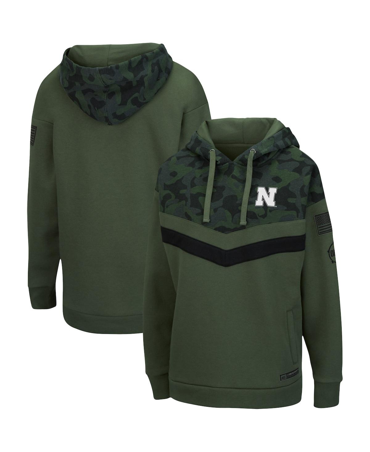 Women's Colosseum Olive, Camo Nebraska Huskers Oht Military-Inspired Appreciation Extraction Chevron Pullover Hoodie - Olive, Camo