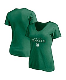 Women's Branded Kelly Green New York Yankees St. Patrick's Day Celtic Knot V-Neck T-shirt