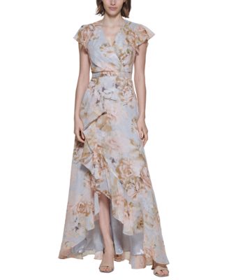 Calvin Klein - Flutter-Sleeve Floral-Print Dress