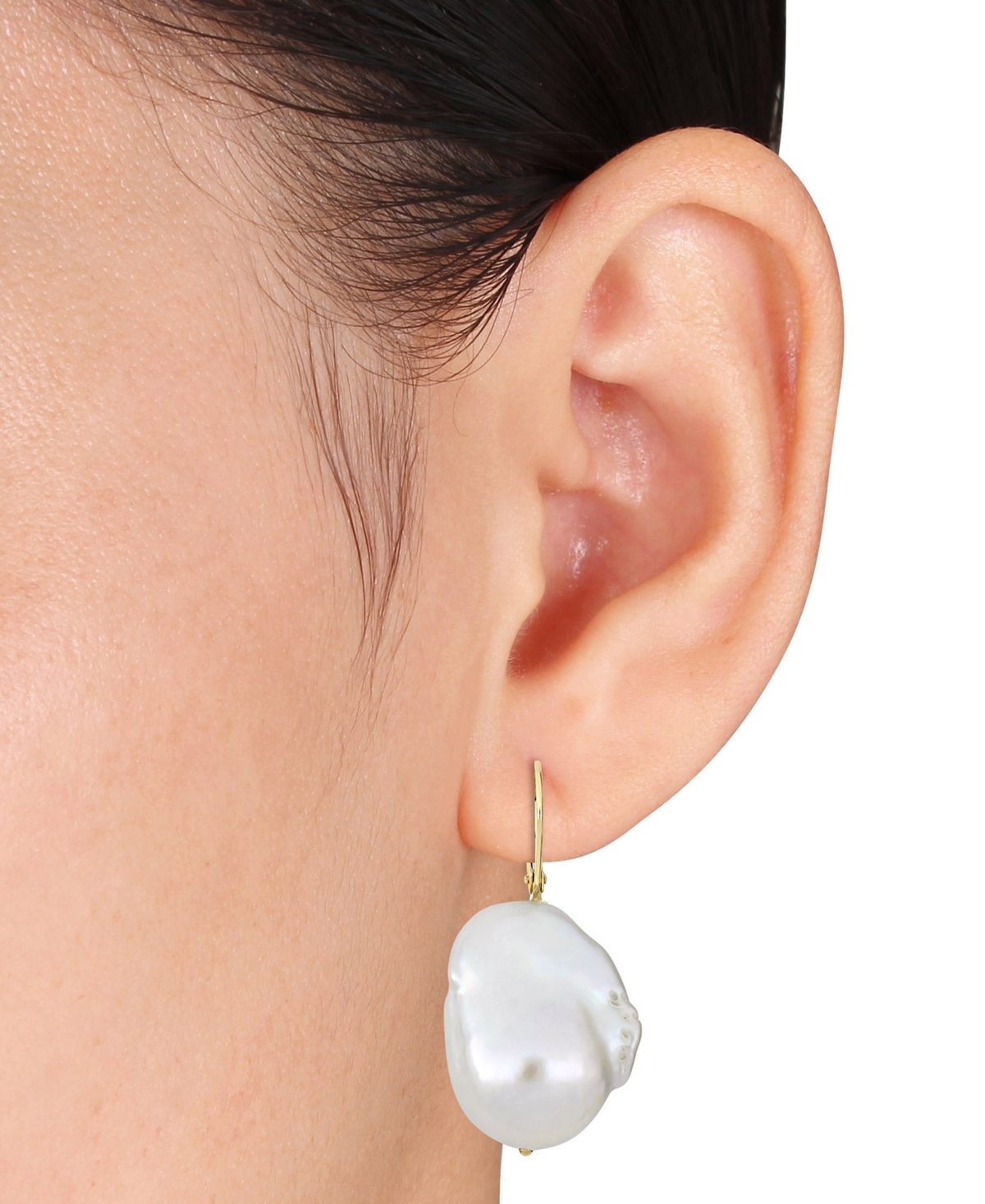 Cultured Freshwater Baroque Pearl (14-1/2 - 15mm) Leverback Drop Earrings in 14k Gold