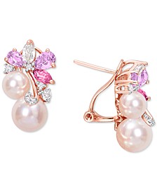 Pink Cultured Freshwater Pearl (6 & 8mm) & Multi-Gemstone (2-3/8 ct. t.w.) Flower Cluster Stud Earrings in 18k Gold-Plated Sterling Silver