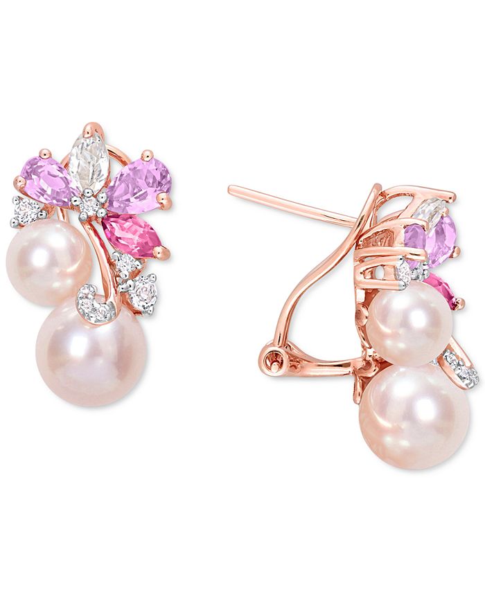 Stud earrings - Metal, glass pearls & strass, gold, pink, pearly