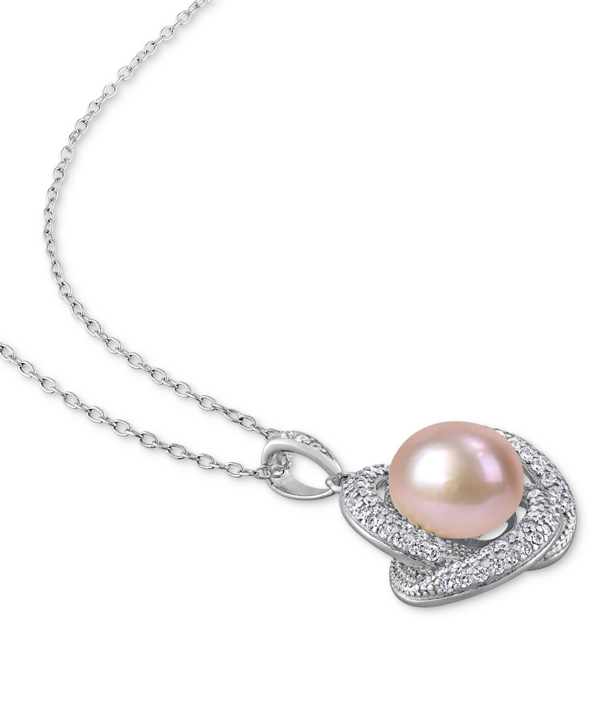 Pink Cultured Freshwater Pearl (10-1/2mm) & Cubic Zirconia Love Knot 18