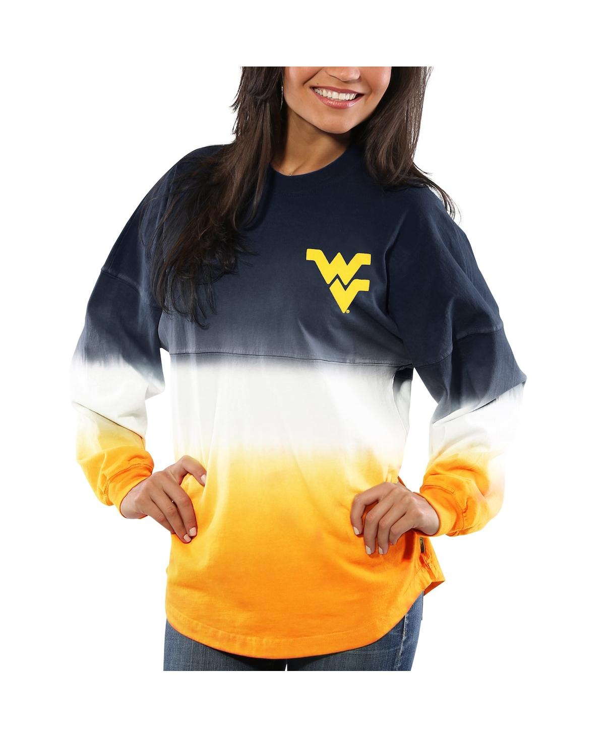 Women's Navy West Virginia Mountaineers Ombre Long Sleeve Dip-Dyed Spirit Jersey T-shirt - Navy