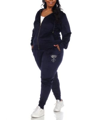 White Mark Plus Size Rhinestone Velour Tracksuit 2 Piece Set Macy s