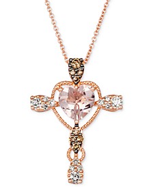 Peach Morganite (3/4 ct. t.w.) & Diamond (1/3 ct. t.w.) Heart Cross 18" Pendant Necklace in 14k Rose Gold