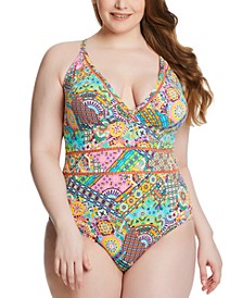 Plus Size Seriously Sunny X-Back Surplice One-Piece Swimsuit