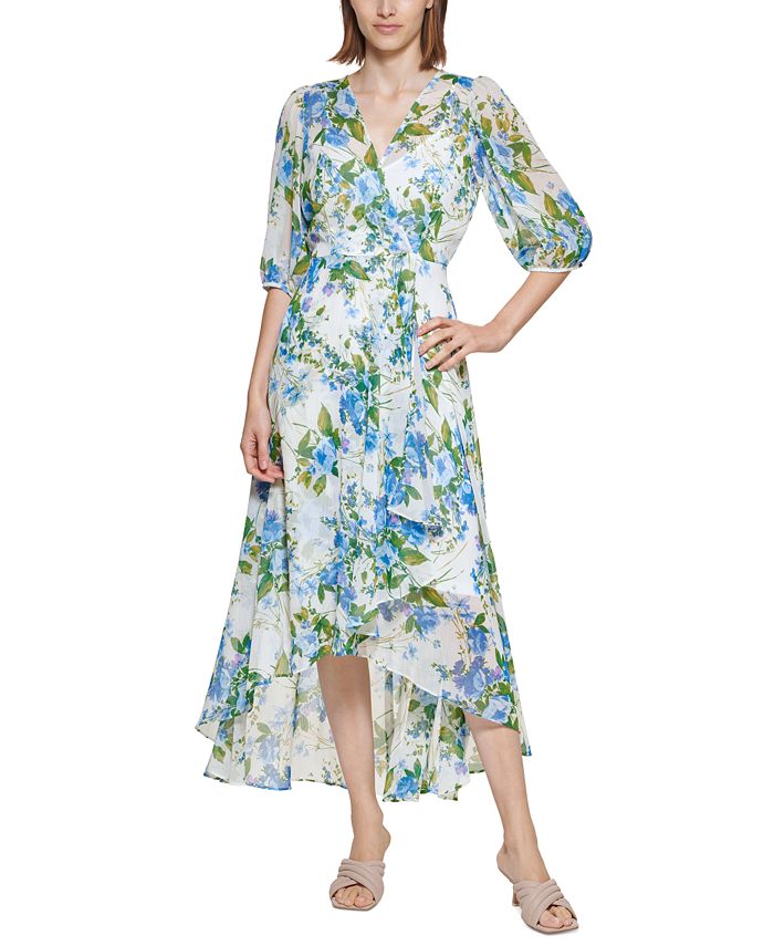 Calvin Klein Floral-Print Balloon-Sleeve Maxi Dress & Reviews - Dresses -  Women - Macy's