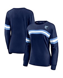 Women's Branded Navy Memphis Grizzlies Block Party Chest Logo Striped Long Sleeve T-shirt