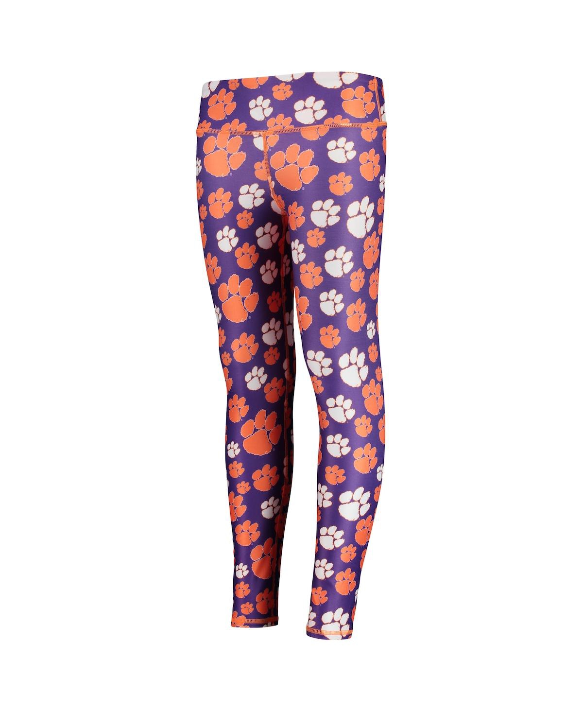 Shop Zoozatz Big Girls  Orange, Purple Clemson Tigers Stacked Mascot Leggings In Orange,purple