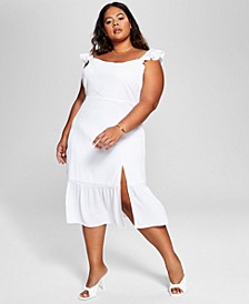 Trendy Plus Size Flutter-Sleeve Midi Dress
