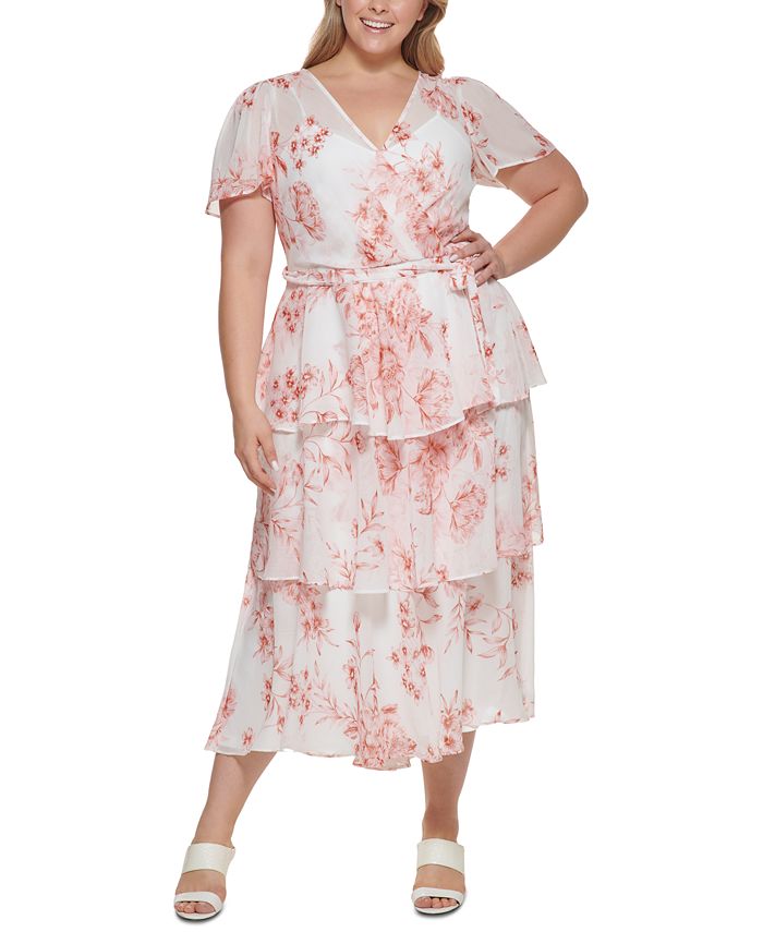 Calvin Klein Plus Size Floral-Print Tiered Maxi Dress & Reviews - Dresses -  Plus Sizes - Macy's