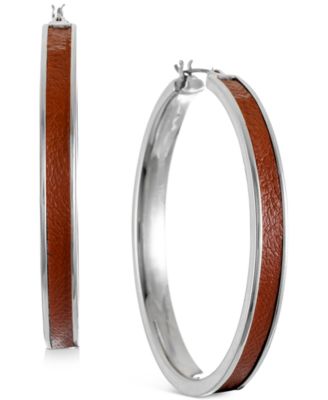 Photo 1 of Alfani Medium Faux-Leather Inlay Hoop Earrings, 2"