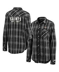 Women's Gray New Orleans Saints Button-Up Plaid Long Sleeve Shirt