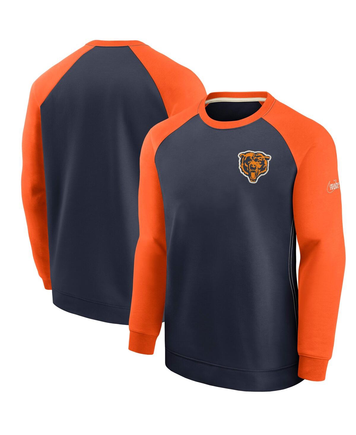 Men's Nike Navy, Orange Chicago Bears Historic Raglan Crew Performance Sweater - Navy, Orange