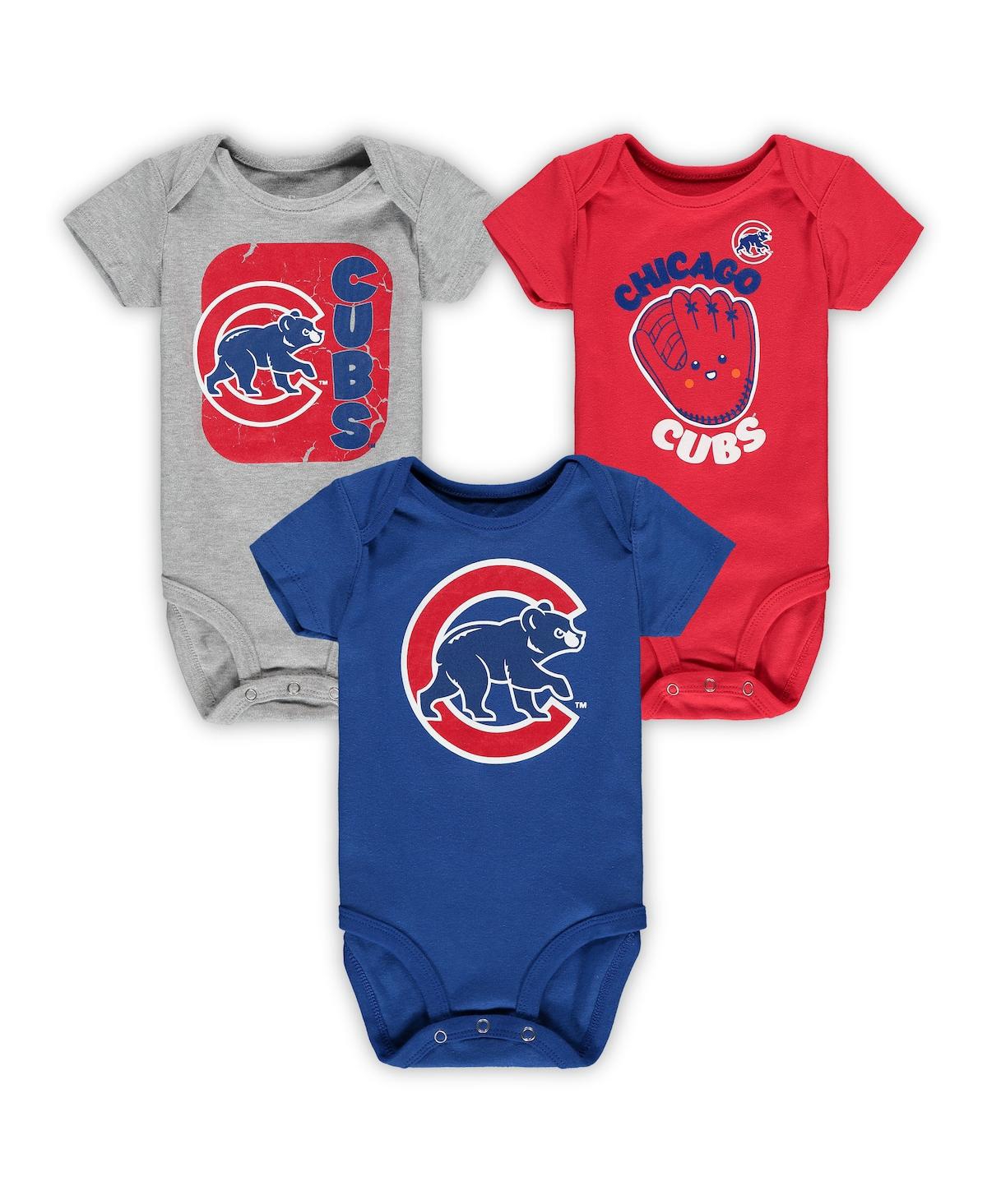 Outerstuff Babies' Infant Boys And Girls Royal, Red, Heathered Gray Chicago Cubs Change Up 3-pack Bodysuit Set In Royal,red,heathered Gray