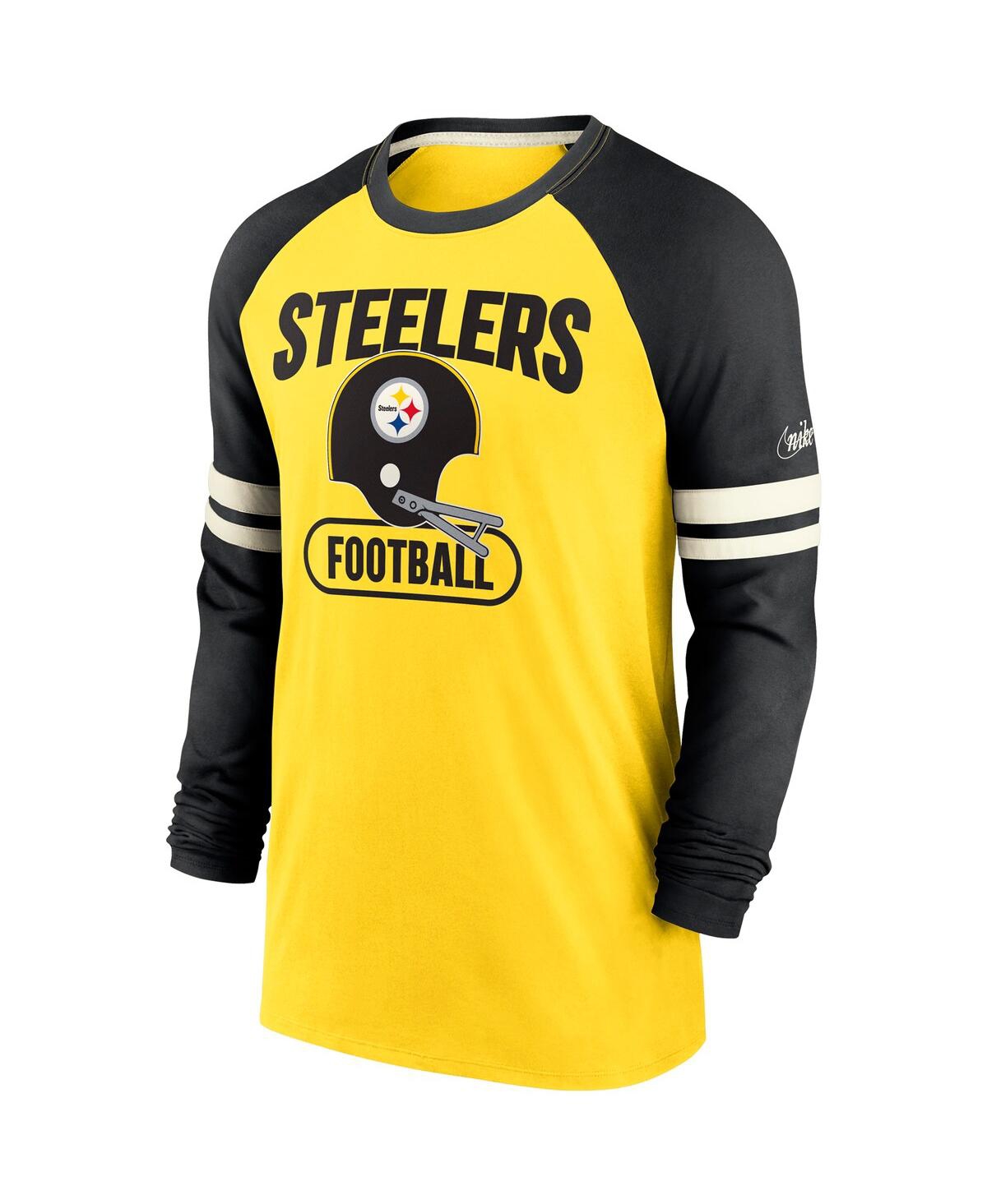 Shop Nike Men's  Gold And Black Pittsburgh Steelers Throwback Raglan Long Sleeve T-shirt In Gold,black