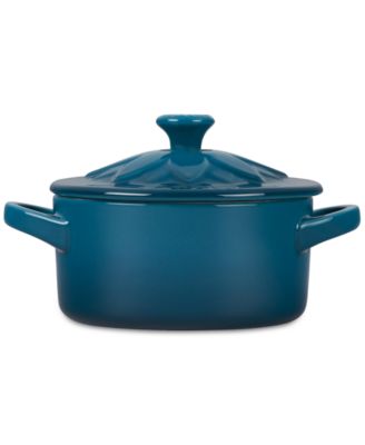Le Creuset Stoneware Mini Round Cocotte With Flower Lid, 8 Oz, White - Individual Serving Dish