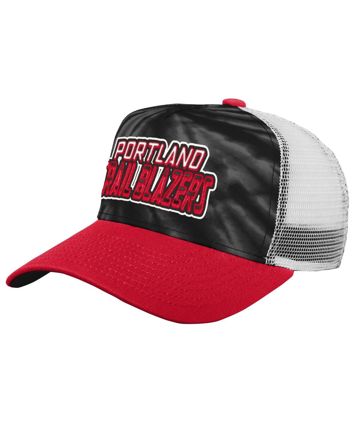 Outerstuff Kids' Big Boys Black, Red Portland Trail Blazers Santa Cruz Tie-dye Snapback Hat In Black,red