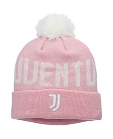 Men's Pink Juventus Pixel Neon Cuffed Knit Hat with Pom