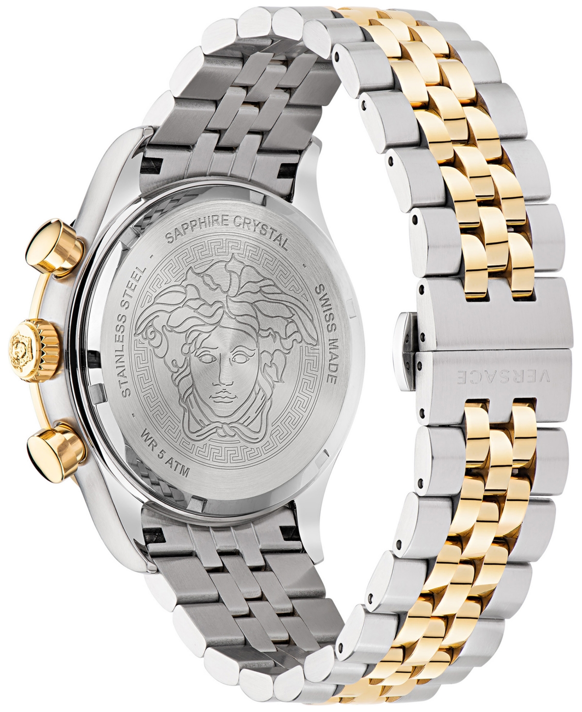 Shop Versace Men's Swiss Chronograph Hellenyium Two Tone Bracelet Watch 44mm
