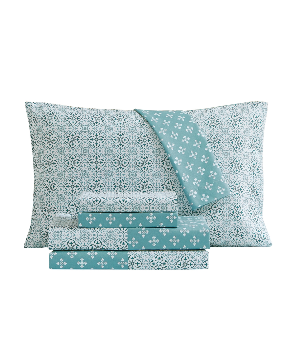 Jessica Sanders Diamond Turnstyle Reversible Printed Super Soft Deep Pocket Twin Extra Long Sheet Set, 4 Pieces Bedd In Teal