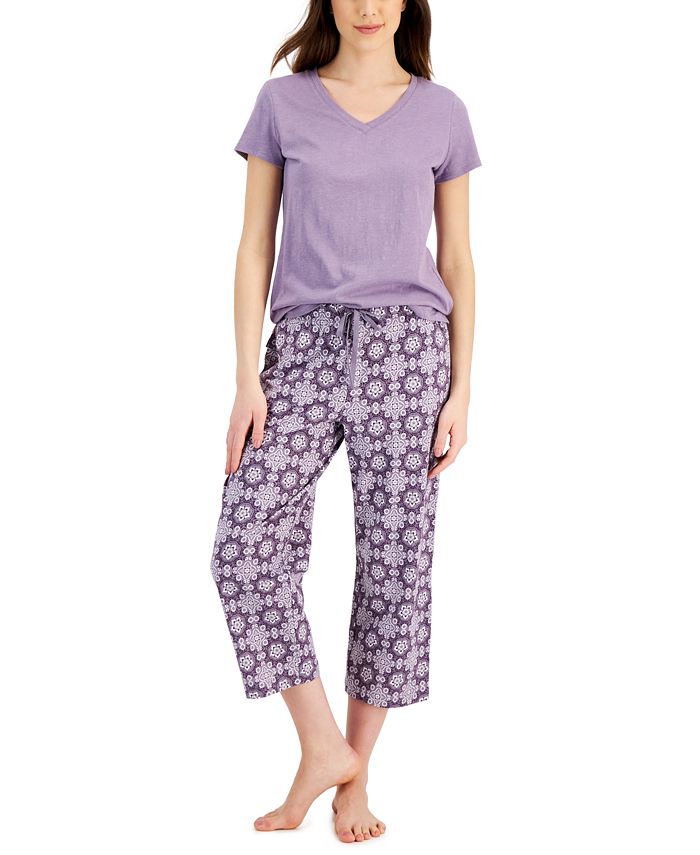 Charter Club Women's Printed Cotton Capri Pajama Pants, Created for ...