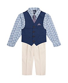Little Boys Herringbone Twill Vest Set, 5 Piece