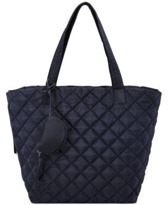 Large Quilted Nylon Tote Bag - Black