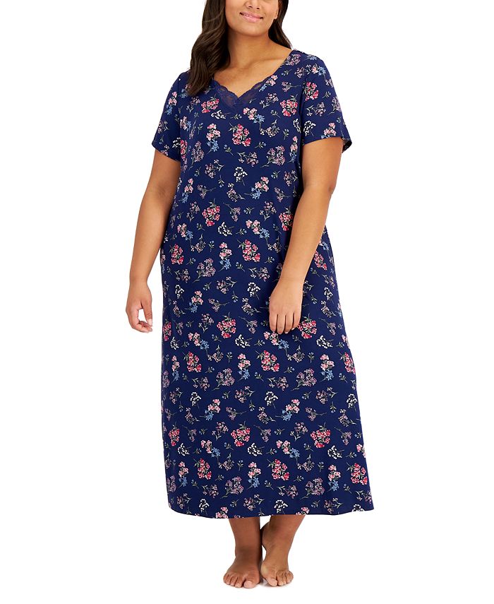 Charter Club Plus Size Lace-Trim Long Nightgown, Created for Macy's ...