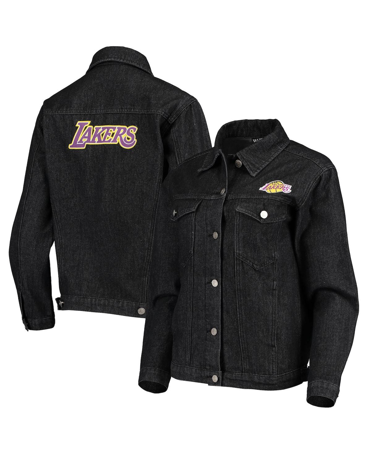Women's The Wild Collective Black Los Angeles Lakers Patch Denim Button-Up Jacket - Black