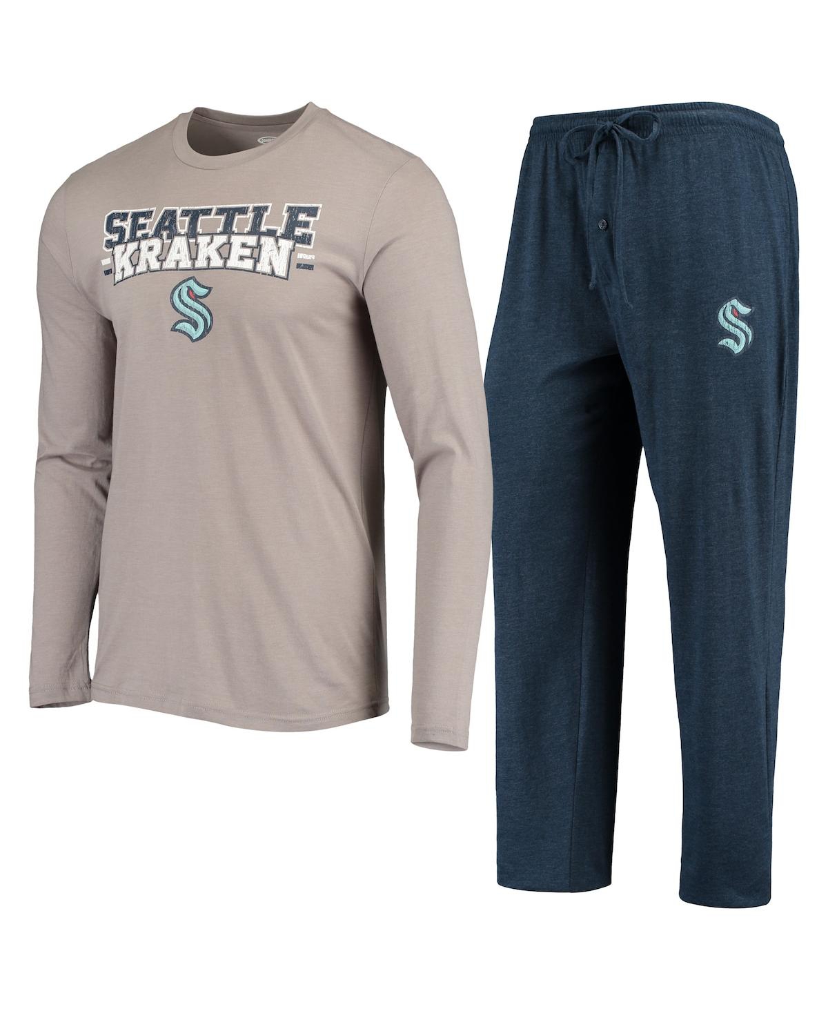Men's Concepts Sport Gray, Deep Sea Blue Seattle Kraken Meter Long Sleeve T-shirt and Pants Set - Gray, Deep Sea Blue