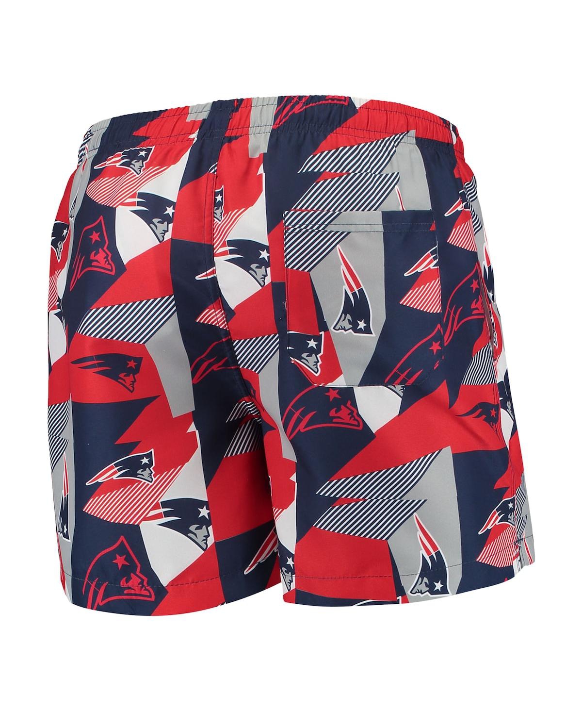 Shop Foco Men's  Navy And Red New England Patriots Geo Print Swim Trunks In Navy,red