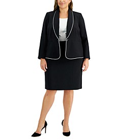 Plus Size Shawl-Collar Seamed Skirt Suit 