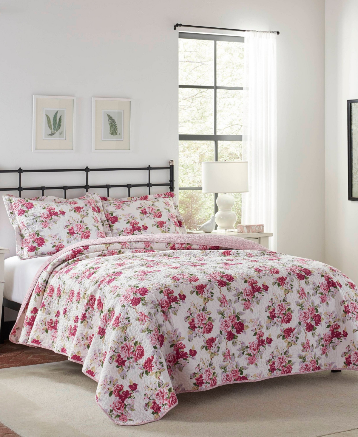 Laura Ashley Saltwater Reversible Quilt Set Bedding In Pink