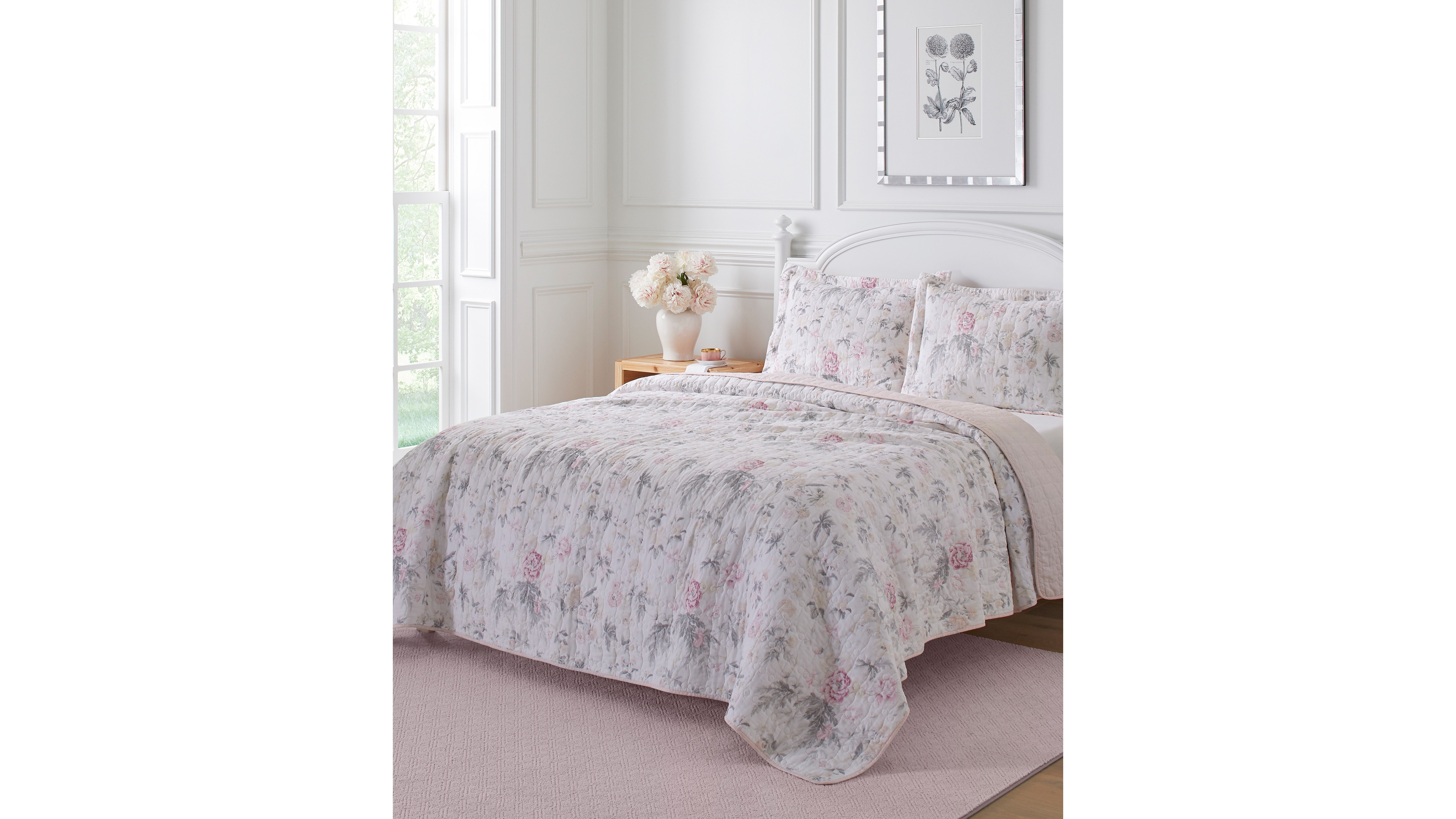 Laura Ashley Breezy Floral Reversible 2 Piece Quilt Set, Twin