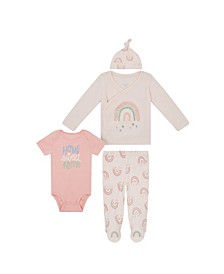 Baby Girls Top, Bodysuit and Pants with Matching Hat, 4 Piece Set