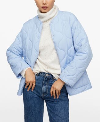 Belt Quilted Coat In Sky Blue 