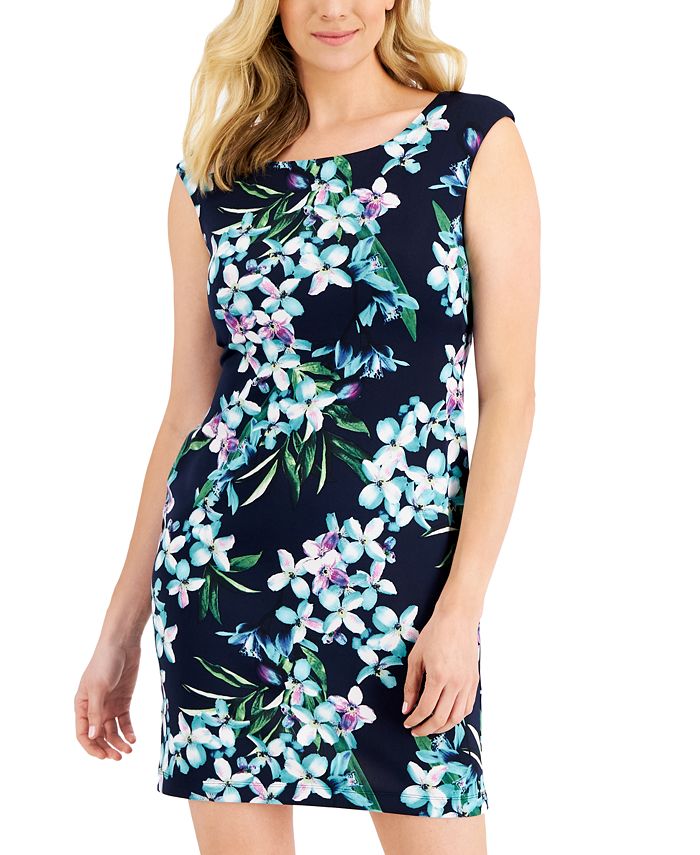 Floral Printed Boat Neck Dress main image 0