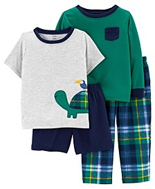 Toddler Boys 4-Piece Plaid Loose Fit T-shirt, Shorts and Pajama Set
