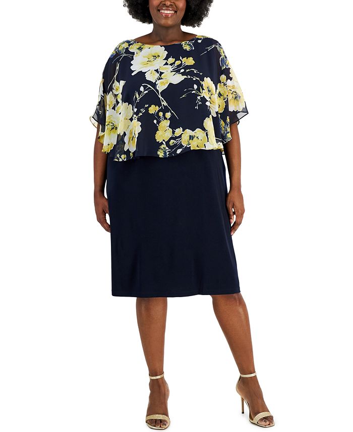 Connected Plus Size Cape-Overlay A-Line Dress - Macy's