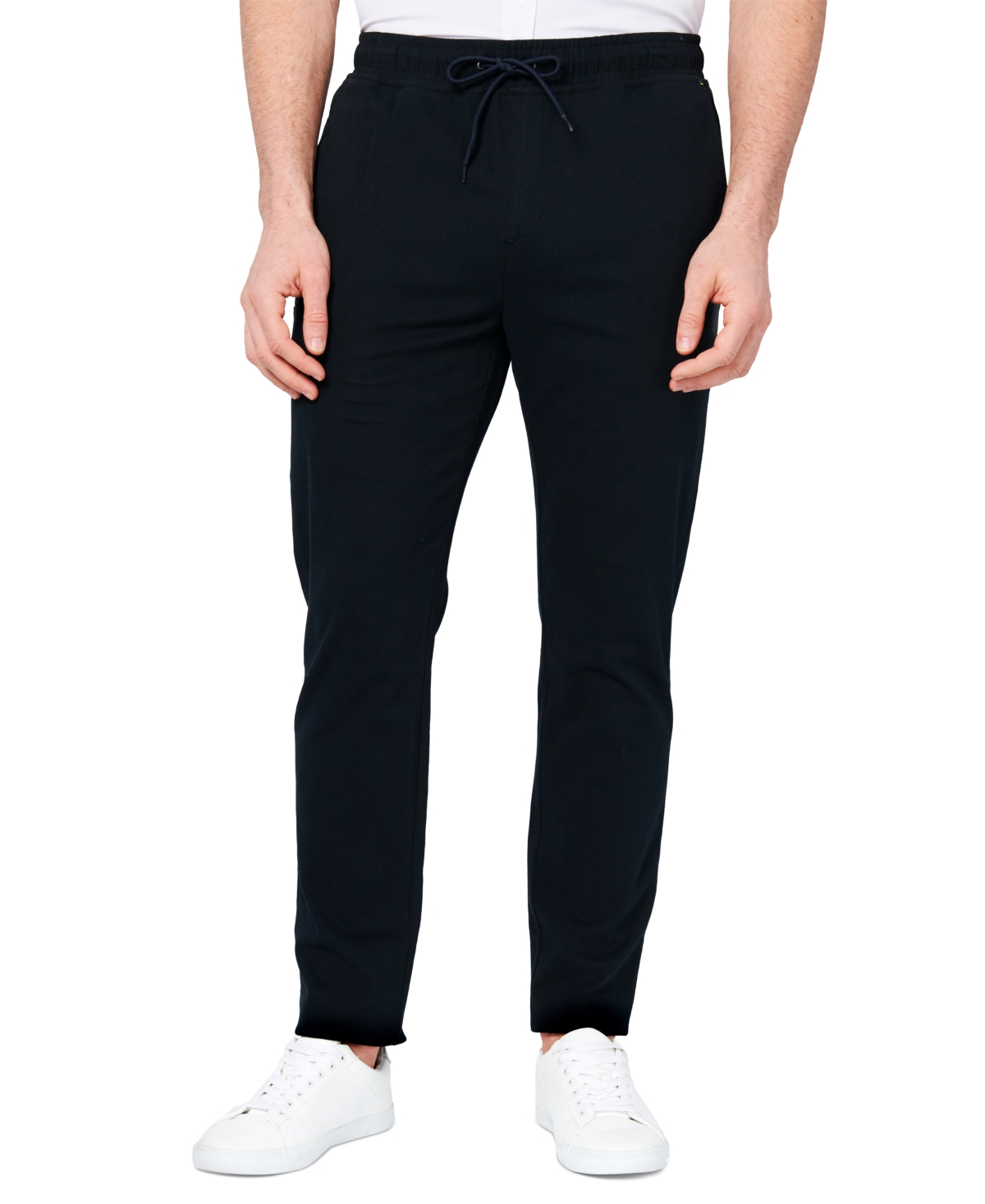 Men's Slim Fit Solid Drawstring Pants - Black